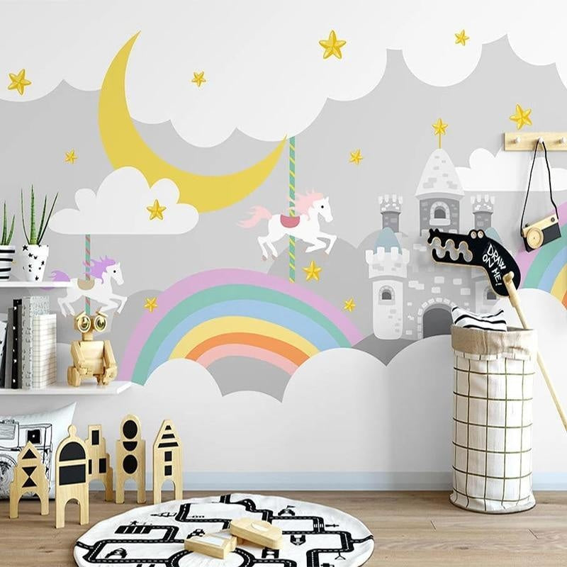Princess Mural Wallpaper | Magical Castle with Rainbow and Unicorns
