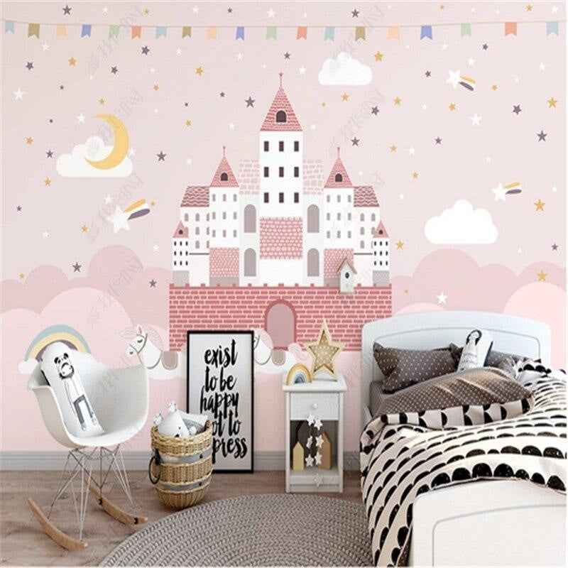 Castle Mural Wallpaper | Pink Princess Fantasy with Stars