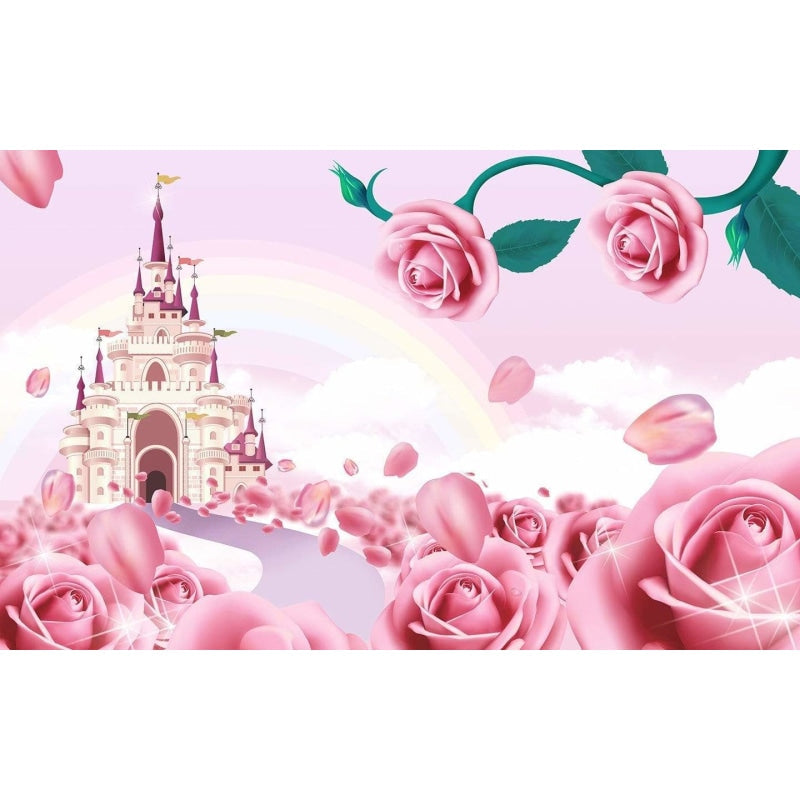 Princess Castle Mural Wallpaper | Pink Roses and Fantasy Palace