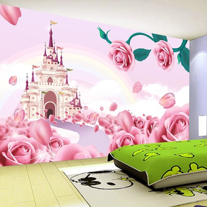 Princess Castle Mural Wallpaper | Pink Roses and Fantasy Palace