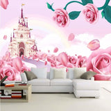 Princess Castle Mural Wallpaper | Pink Roses and Fantasy Palace