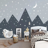 Mountain Mural Wallpaper | Starry Night Sky with Grey Peaks