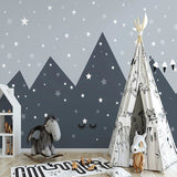 Mountain Mural Wallpaper | Starry Night Sky with Grey Peaks