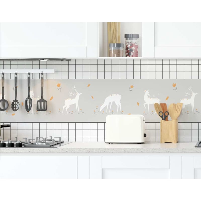 Forest Animals Mural Wallpaper | White Deer and Orange Floral Design