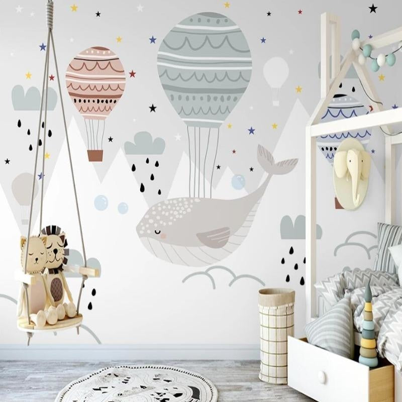 Kids Mural Wallpaper | Hot Air Balloons and Whale Adventure