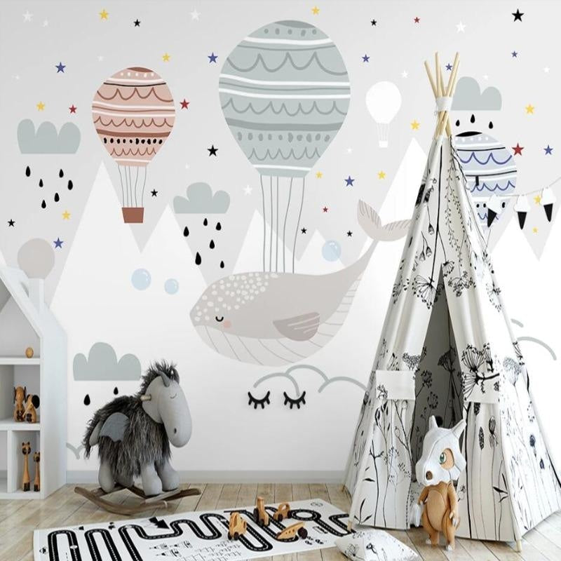 Kids Mural Wallpaper | Hot Air Balloons and Whale Adventure