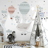 Kids Mural Wallpaper | Hot Air Balloons and Whale Adventure