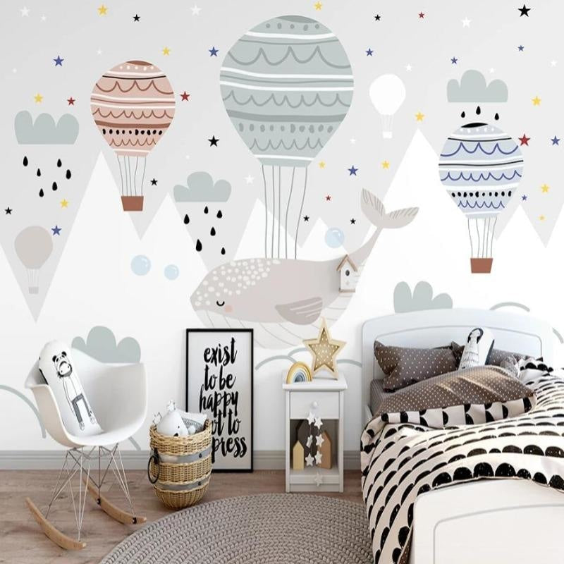 Kids Mural Wallpaper | Hot Air Balloons and Whale Adventure