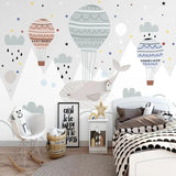 Kids Mural Wallpaper | Hot Air Balloons and Whale Adventure