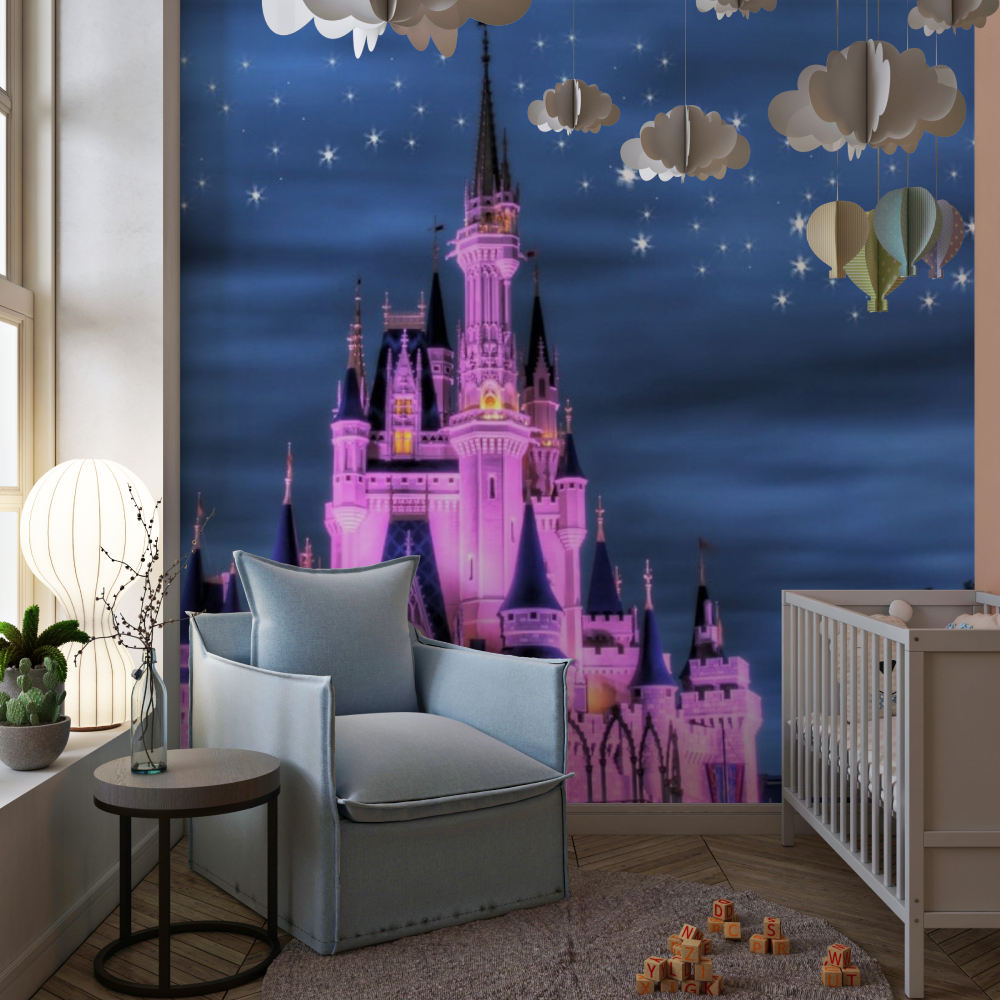 Princess Castle Mural Wallpaper | Magical Night Sky Design