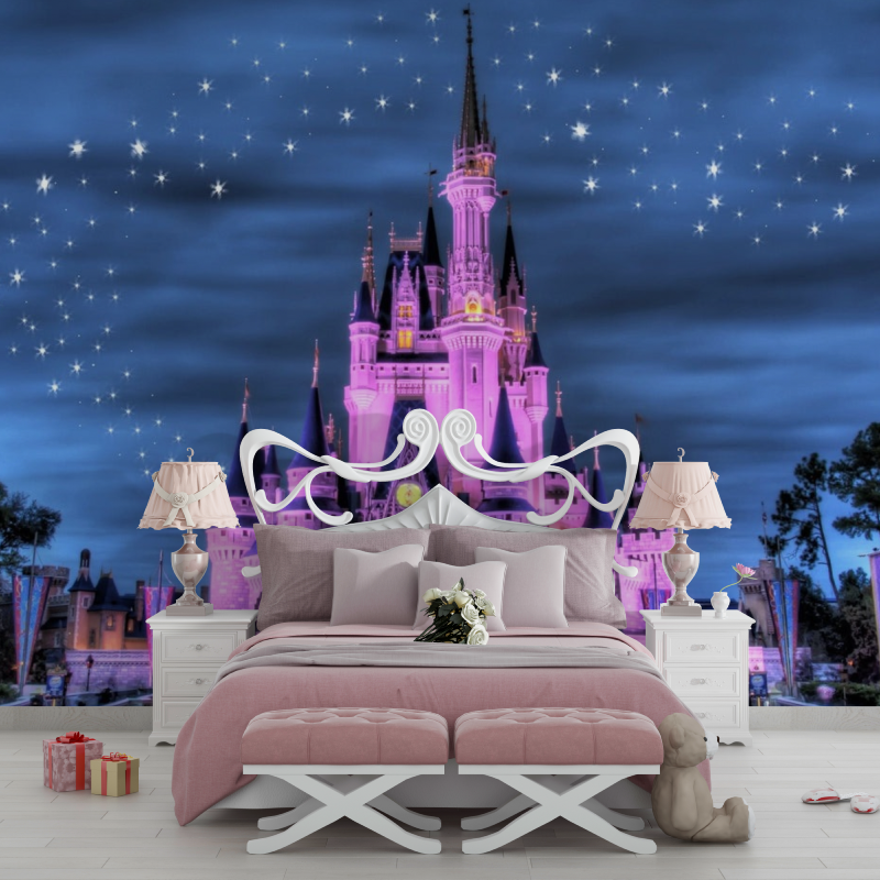 Princess Castle Mural Wallpaper | Magical Night Sky Design
