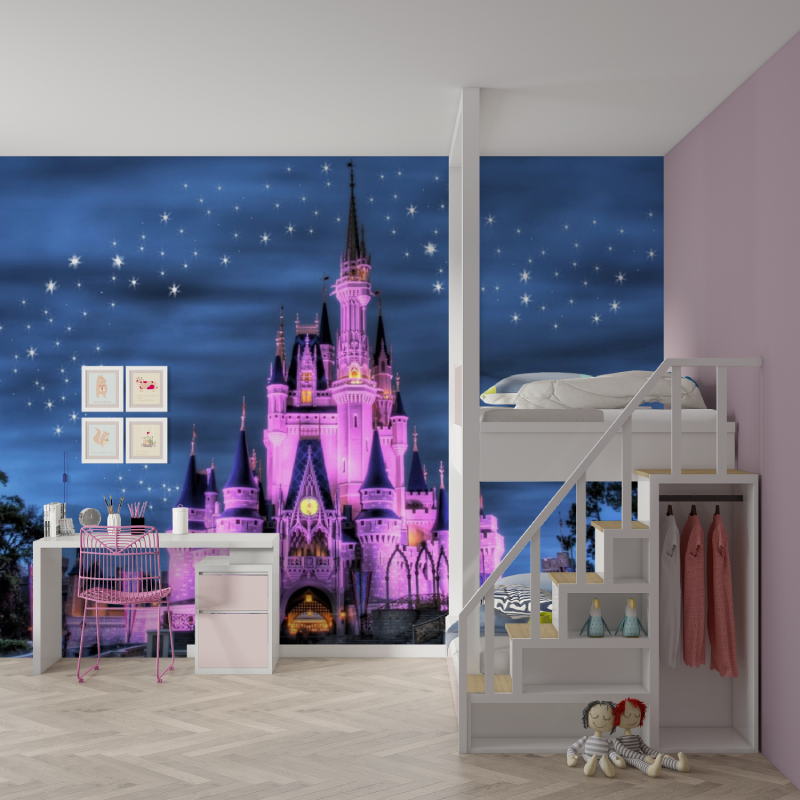 Princess Castle Mural Wallpaper | Magical Night Sky Design