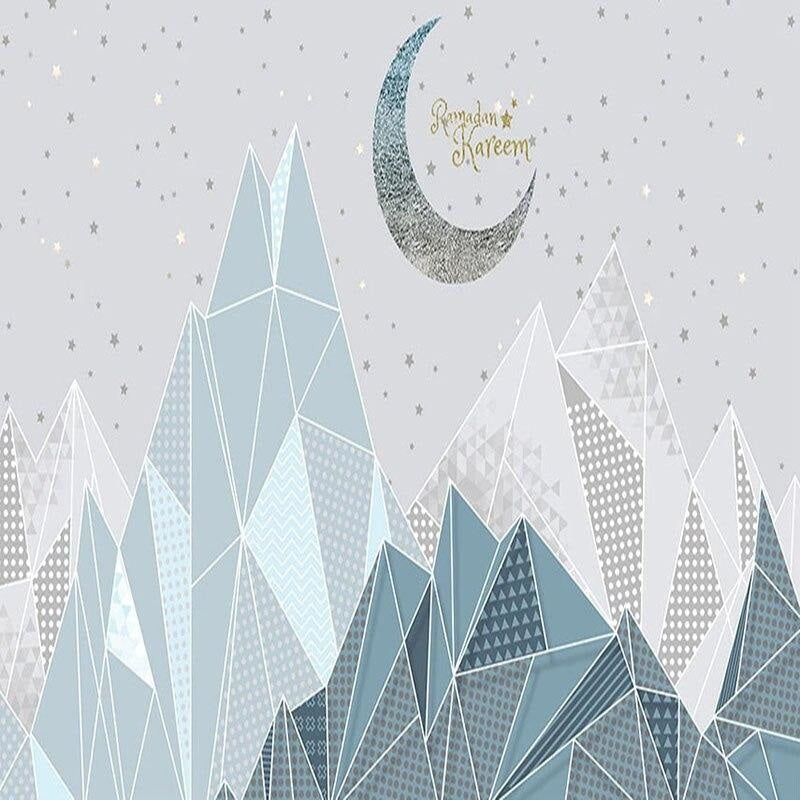 Mountain Mural Wallpaper | Geometric Nordic Pattern with Moon and Stars