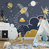 Space Mural Wallpaper | Kids Galaxy Adventure with Rockets