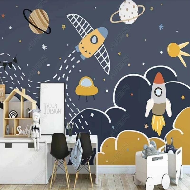 Space Mural Wallpaper | Kids Galaxy Adventure with Rockets
