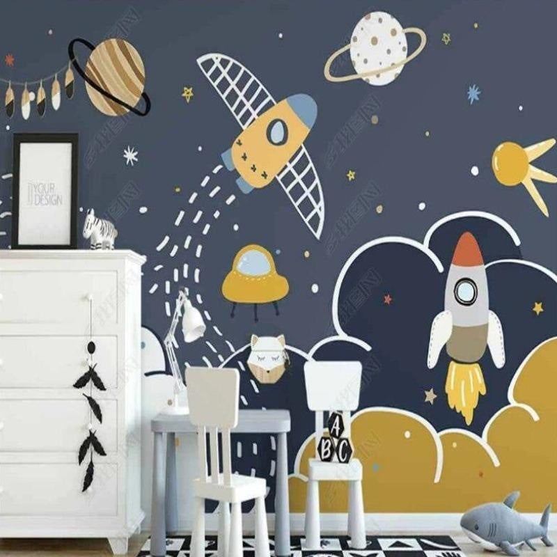Space Mural Wallpaper | Kids Galaxy Adventure with Rockets