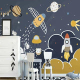 Space Mural Wallpaper | Kids Galaxy Adventure with Rockets