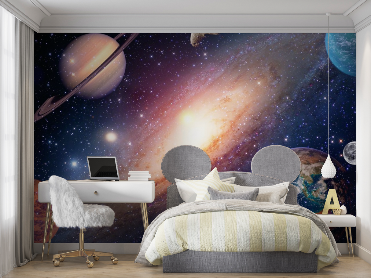 Galaxy Mural Wallpaper | Cosmic Space with Planets Design