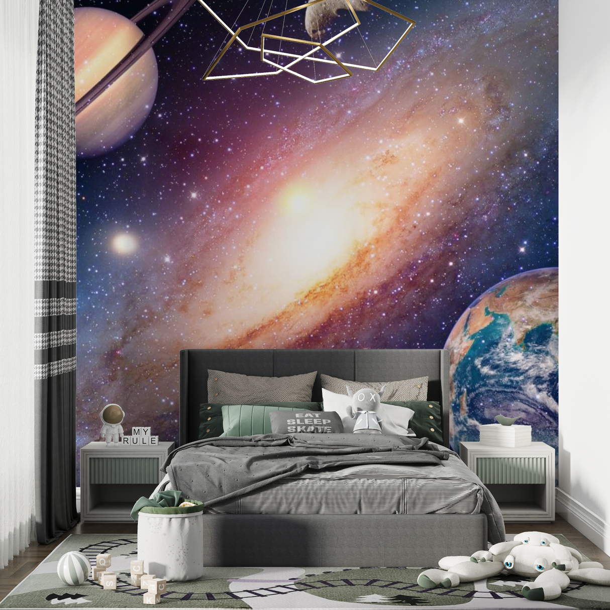 Galaxy Mural Wallpaper | Cosmic Space with Planets Design