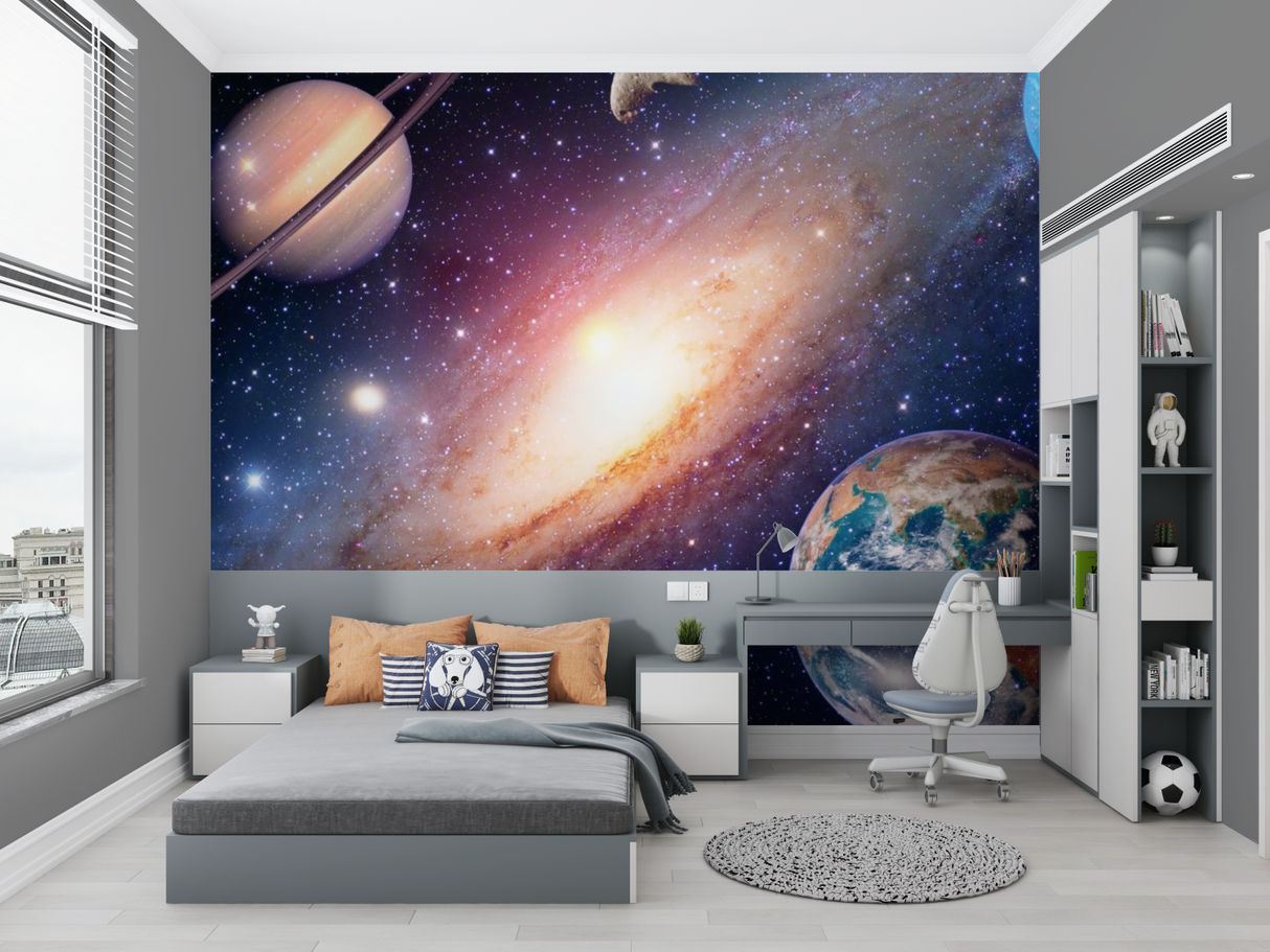 Galaxy Mural Wallpaper | Cosmic Space with Planets Design