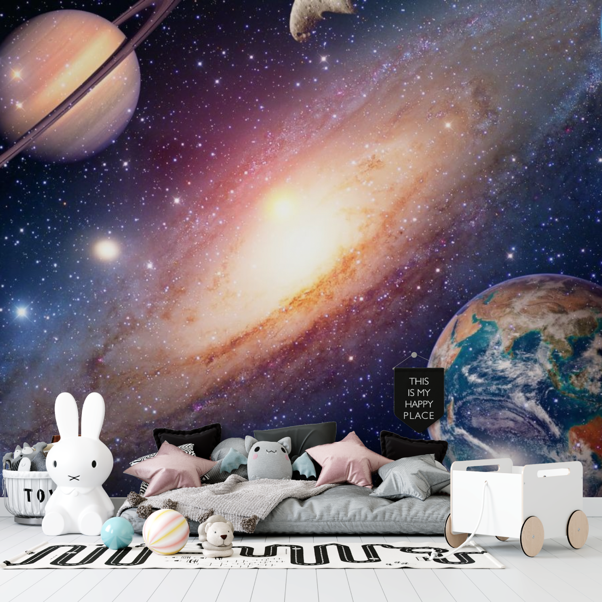 Galaxy Mural Wallpaper | Cosmic Space with Planets Design