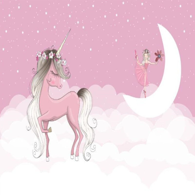 Unicorn Mural Wallpaper | Pink Fairytale with Ballerina and Moon