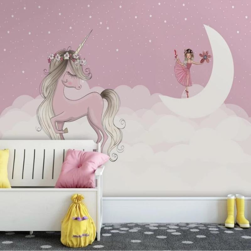 Unicorn Mural Wallpaper | Pink Fairytale with Ballerina and Moon