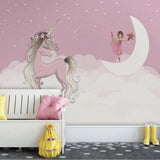 Unicorn Mural Wallpaper | Pink Fairytale with Ballerina and Moon