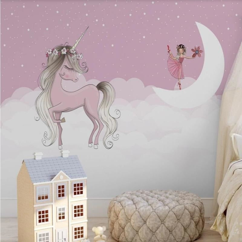 Unicorn Mural Wallpaper | Pink Fairytale with Ballerina and Moon