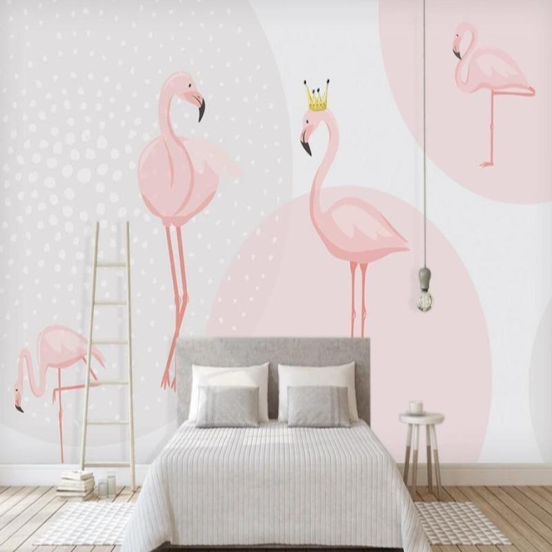 Princess Flamingo Mural Wallpaper | Pink Crown Design with Polka Dots