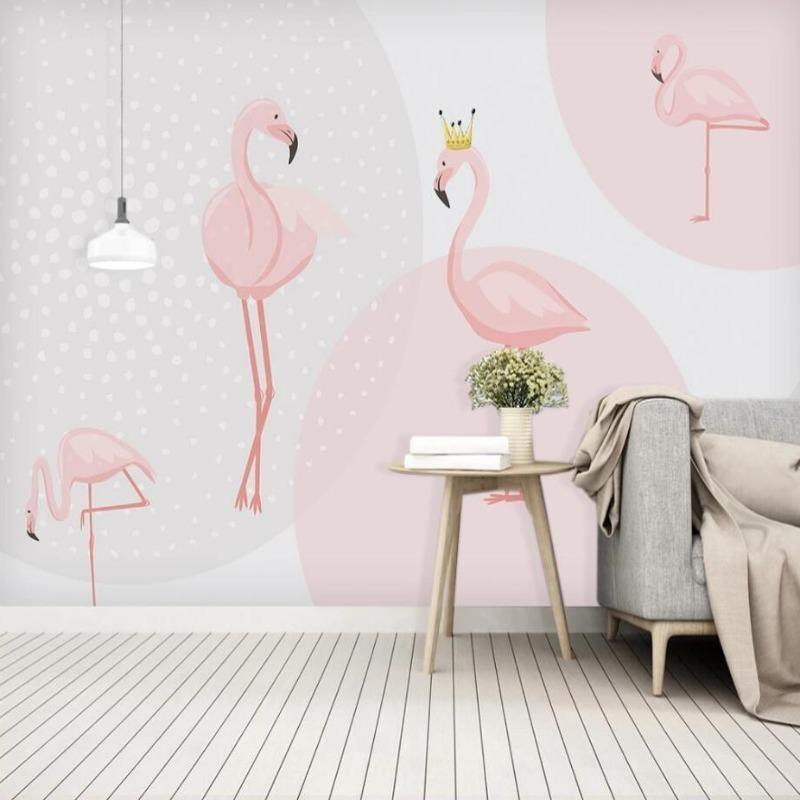 Princess Flamingo Mural Wallpaper | Pink Crown Design with Polka Dots