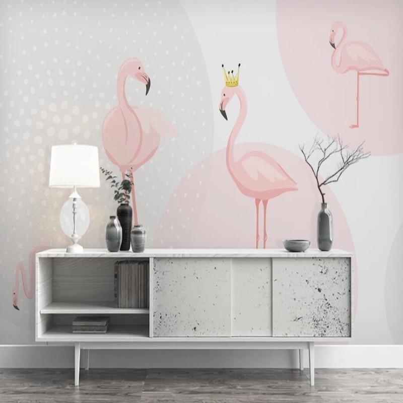 Princess Flamingo Mural Wallpaper | Pink Crown Design with Polka Dots