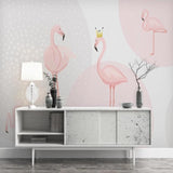 Princess Flamingo Mural Wallpaper | Pink Crown Design with Polka Dots