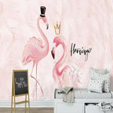 Flamingo Mural Wallpaper | Pink Watercolor with Golden Crown