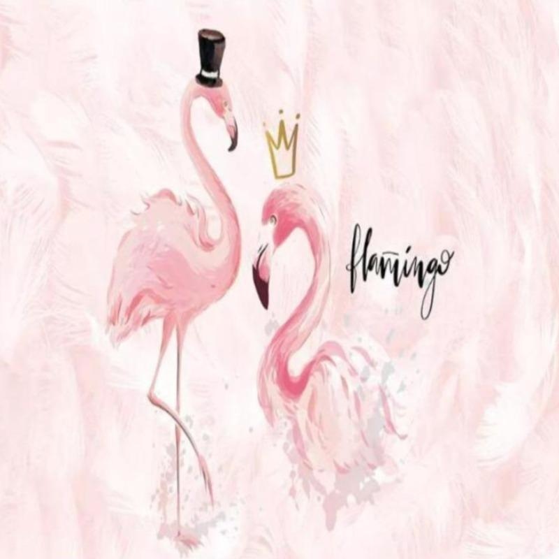 Flamingo Mural Wallpaper | Pink Watercolor with Golden Crown