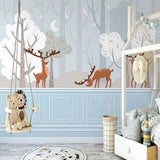 Forest Animals Mural Wallpaper | Winter Deer Scene with Moon