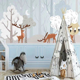 Forest Animals Mural Wallpaper | Winter Deer Scene with Moon