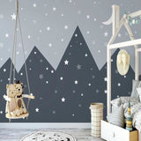 Mountain Mural Wallpaper | Starry Night Grey Design