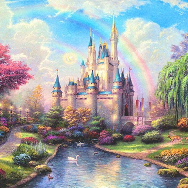 Princess Castle Mural Wallpaper | Enchanted Garden With Rainbow