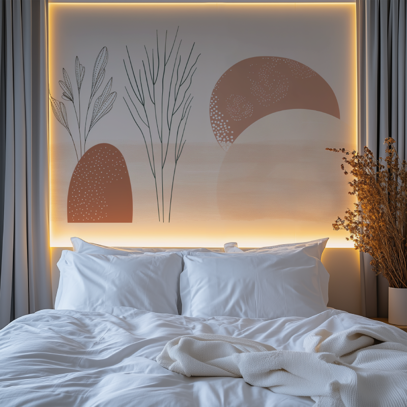 Abstract Mural Wallpaper | Minimalist Terracotta Sunrise With Line Art