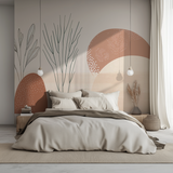 Abstract Mural Wallpaper | Minimalist Terracotta Sunrise With Line Art