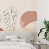 Abstract Mural Wallpaper | Minimalist Terracotta Sunrise With Line Art