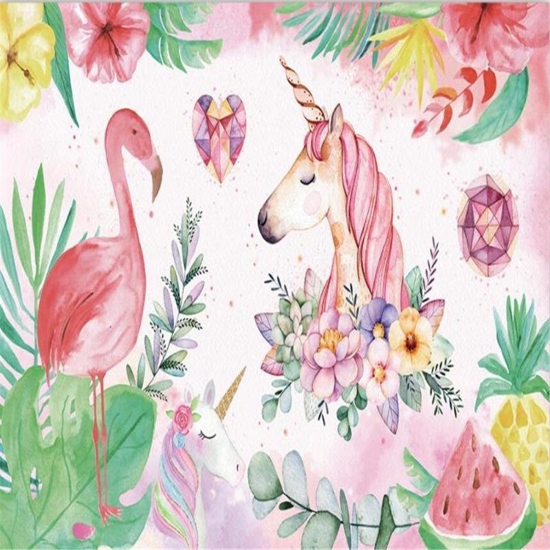 Kids Mural Wallpaper | Tropical Unicorn and Flamingo Paradise