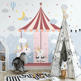 Unicorn Mural Wallpaper | Carousel Fantasy with Hot Air Balloons