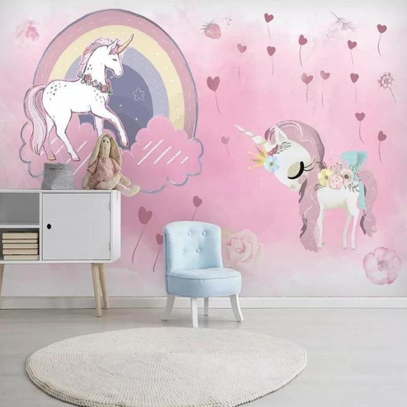 Unicorn Mural Wallpaper | Dreamy Pink Rainbow Design