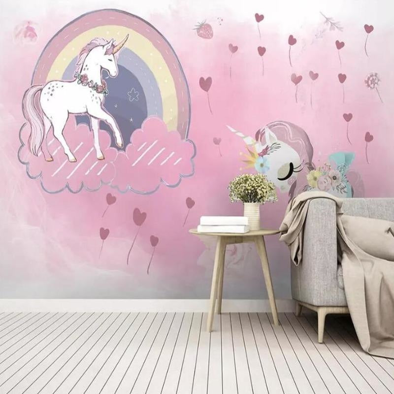Unicorn Mural Wallpaper | Dreamy Pink Rainbow Design