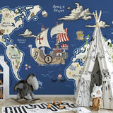 World Map Mural Wallpaper | Adventure Pirate Ship Design