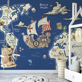World Map Mural Wallpaper | Adventure Pirate Ship Design