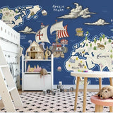 World Map Mural Wallpaper | Adventure Pirate Ship Design