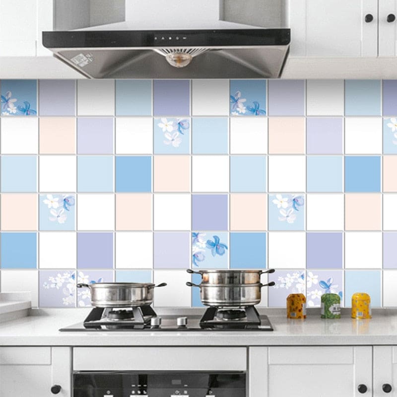 Geometric Mural Wallpaper | Pastel Blue and White Checkerboard with Butterflies